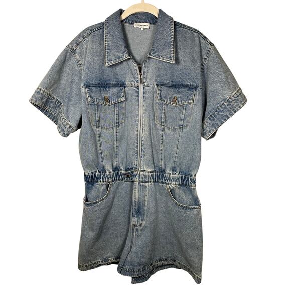 WeWoreWhat Blue Denim Short Sleeve Zipper Front Romper Women's Large - Picture 2 of 8